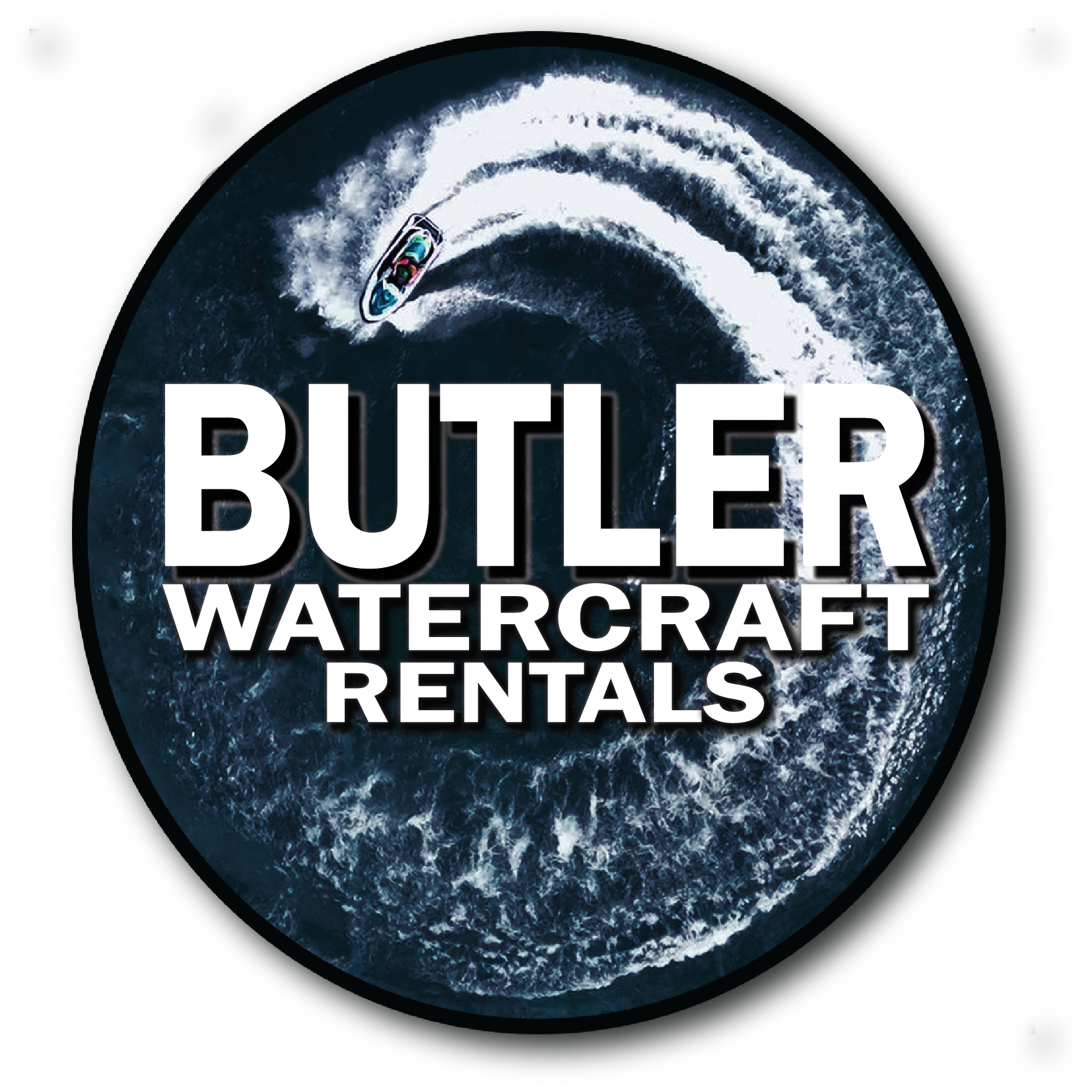 Butler Watercraft Rental Logo with Jetski driving in a circle